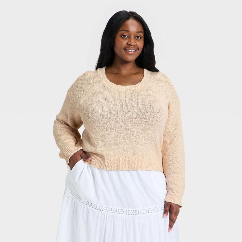 Women's Crafted Scoop Neck Pullover Sweater - Universal Thead Cream XXL
